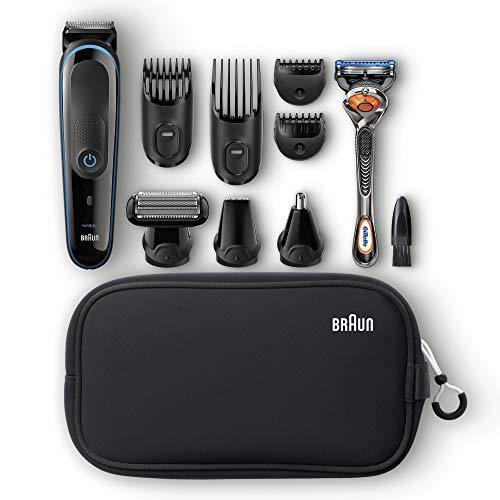 Braun All-in-one trimmer MGK3980, 9-in-1 Hair Clippers for Men, Beard Trimmer, Ear and Nose Trimmer, Body Groomer, Detail Trimmer, Cordless & Rechargeable, with Gillette ProGlide Razor, Black/Blue - foxberryparkproducts