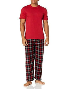 Varsity Men's Micro Fleece Sleep Pant and Crewneck Jersey Shirt Set, Red/Plaid, 2X-Large - foxberryparkproducts