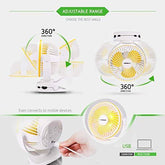 VIVOSUN 6700mAh USB Powered Clip Fan with Hanging Hook 4 Speeds 2 Level Light for Camp Baby Stroller Gym Home Office - foxberryparkproducts