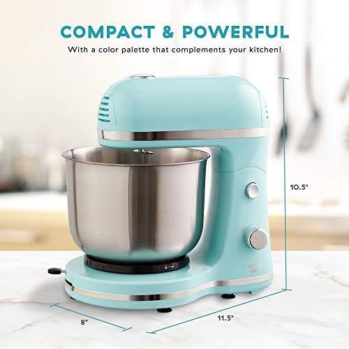 Delish by Dash Compact Stand Mixer 3.5 Quart with Beaters & Dough Hooks Included - Aqua, Blue (DCSM350GBBU02) - foxberryparkproducts