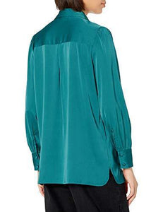 The Drop Women's @lucyswhims Long Sleeve Button Down Stretch Satin Shirt, Pacific Teal, XXS - foxberryparkproducts