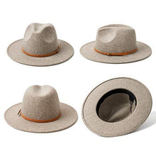 Load image into Gallery viewer, Lisianthus Women Belt Buckle Wool Wide Brim Fedora Hat Oatmeal - foxberryparkproducts
