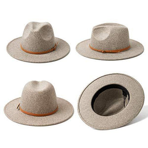 Lisianthus Women Belt Buckle Wool Wide Brim Fedora Hat Oatmeal - foxberryparkproducts