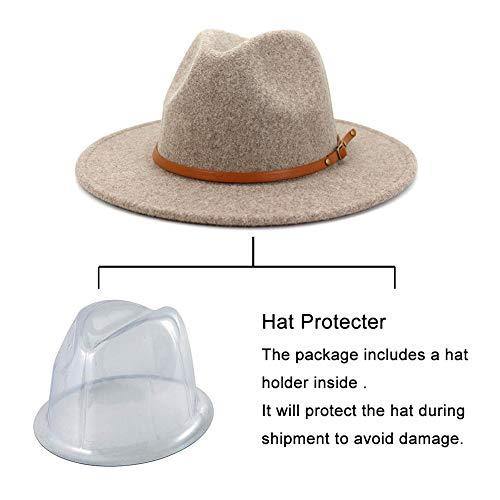 Lisianthus Women Belt Buckle Wool Wide Brim Fedora Hat Oatmeal - foxberryparkproducts