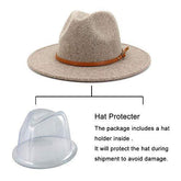 Lisianthus Women Belt Buckle Wool Wide Brim Fedora Hat Oatmeal - foxberryparkproducts