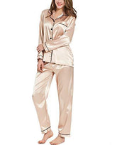 SWOMOG Womens Silk Satin Pajamas Long Sleeve Loungewear Two-Piece Sleepwear Button-Down Pj Set Champagne - foxberryparkproducts