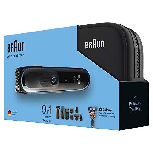 Braun All-in-one trimmer MGK3980, 9-in-1 Hair Clippers for Men, Beard Trimmer, Ear and Nose Trimmer, Body Groomer, Detail Trimmer, Cordless & Rechargeable, with Gillette ProGlide Razor, Black/Blue - foxberryparkproducts