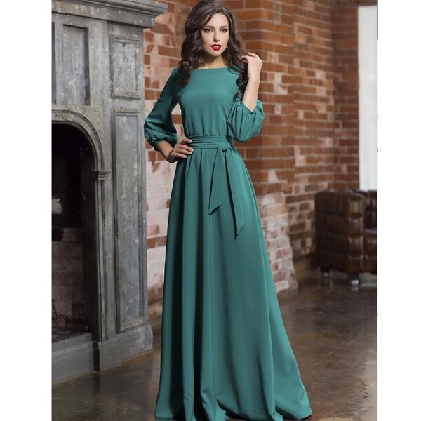 Autumn Women Casual Bow Maxi Sashes Dress - foxberryparkproducts