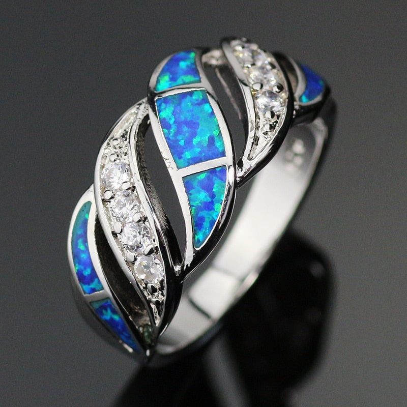 Ring  Unique Design Elegant Blue Opal Gem Silver Plated     ID  A214 - 1155 - foxberryparkproducts