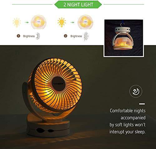 VIVOSUN 6700mAh USB Powered Clip Fan with Hanging Hook 4 Speeds 2 Level Light for Camp Baby Stroller Gym Home Office - foxberryparkproducts