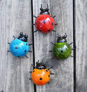 GIFTME 5 Metal Garden Wall Art Decorative Set of 4 Cute Ladybugs Outdoor Wall Sculptures - foxberryparkproducts