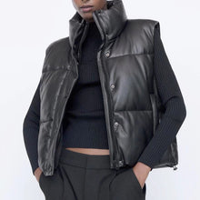 Load image into Gallery viewer, women Black Warm Faux Leather Vest Coat - foxberryparkproducts
