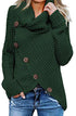 Asvivid Womens Turtle Cowl Neck Sweater Plain Button Asymmetrical Wrap Pullover Lightweight Knitted Sweaters Winter Fall Tops M Green - foxberryparkproducts