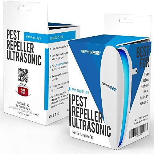 BRISON Ultrasonic Pest Repeller - Eco-Friendly & Pet Sаfe & Wall Plug-in - Pest Repeller Prevents & Drives Away Mice Rats Spiders Roaches Mosquitoes Ants Snakes Rodent – Silent - Night Light 1 Pack - foxberryparkproducts