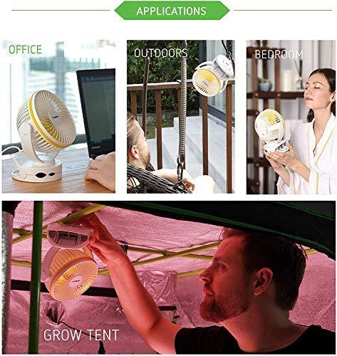 VIVOSUN 6700mAh USB Powered Clip Fan with Hanging Hook 4 Speeds 2 Level Light for Camp Baby Stroller Gym Home Office - foxberryparkproducts