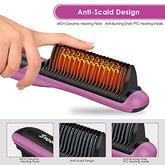 Fast Heating Hair Straightener Brush - Anti Scald Ceramic Straightener Brush,Anti Scald Ceramic Straightener Brush with 6 Temp Settings 20 Minute Auto-Off Straightening Comb for Home,Travel a