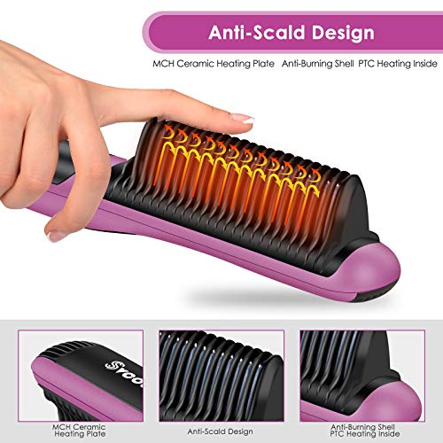 Fast Heating Hair Straightener Brush - Anti Scald Ceramic Straightener Brush,Anti Scald Ceramic Straightener Brush with 6 Temp Settings 20 Minute Auto-Off Straightening Comb for Home,Travel a