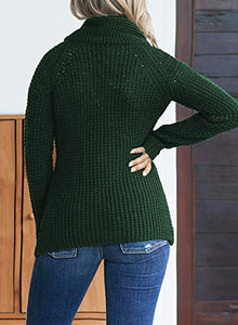 Asvivid Womens Turtle Cowl Neck Sweater Plain Button Asymmetrical Wrap Pullover Lightweight Knitted Sweaters Winter Fall Tops M Green - foxberryparkproducts