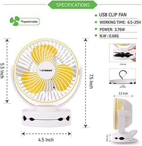 VIVOSUN 6700mAh USB Powered Clip Fan with Hanging Hook 4 Speeds 2 Level Light for Camp Baby Stroller Gym Home Office - foxberryparkproducts