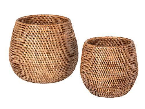KOUBOO La Jolla Coco Rattan Bowl, Honey-Brown, Large Planter - foxberryparkproducts