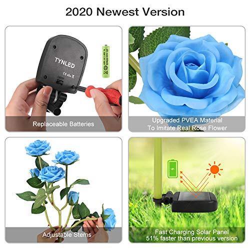 Outdoor Solar Garden Stake Lights,Upgraded LED Solar Powered Light with 6 Rose Flowers, Waterproof Solar Decorative Lights for Patio Pathway Courtyard Garden Lawn(Blue) - foxberryparkproducts
