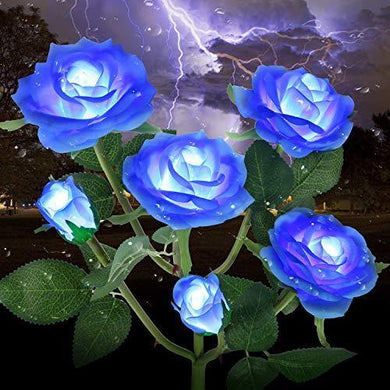 Outdoor Solar Garden Stake Lights,Upgraded LED Solar Powered Light with 6 Rose Flowers, Waterproof Solar Decorative Lights for Patio Pathway Courtyard Garden Lawn(Blue) - foxberryparkproducts