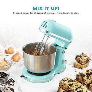Delish by Dash Compact Stand Mixer 3.5 Quart with Beaters & Dough Hooks Included - Aqua, Blue (DCSM350GBBU02) - foxberryparkproducts