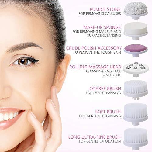 PIXNOR Facial Cleansing Brush [Newest 2020], Waterproof Face Spin Brush with 7 Brush Heads for Deep Cleansing, Gentle Exfoliating, Removing Blackhead, Massaging - foxberryparkproducts