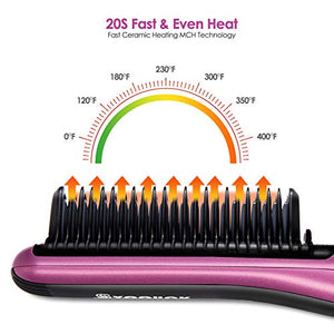 Fast Heating Hair Straightener Brush - Anti Scald Ceramic Straightener Brush,Anti Scald Ceramic Straightener Brush with 6 Temp Settings 20 Minute Auto-Off Straightening Comb for Home,Travel a