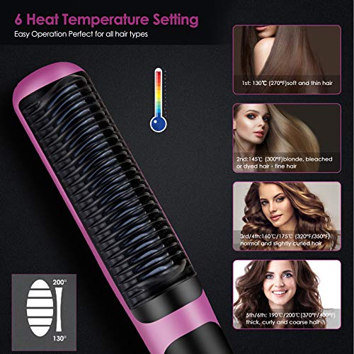 Fast Heating Hair Straightener Brush - Anti Scald Ceramic Straightener Brush,Anti Scald Ceramic Straightener Brush with 6 Temp Settings 20 Minute Auto-Off Straightening Comb for Home,Travel a