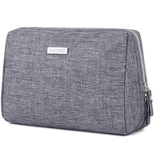 Large Makeup Bag Zipper Pouch Travel Cosmetic Organizer for Women and Girls (Large, Grey) - foxberryparkproducts