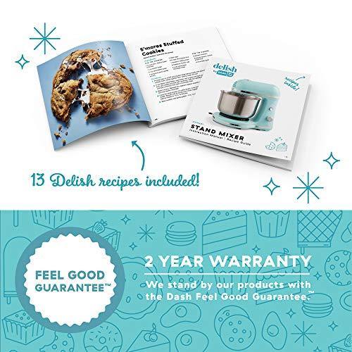 Delish by Dash Compact Stand Mixer 3.5 Quart with Beaters & Dough Hooks Included - Aqua, Blue (DCSM350GBBU02) - foxberryparkproducts