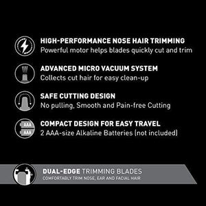 Panasonic Men’s Ear and Nose Hair Trimmer with Vacuum Cleaning System – Wet Dry Hypoallergenic High-Performance Dual Edge Blade - ER-GN70-K (Black) - foxberryparkproducts
