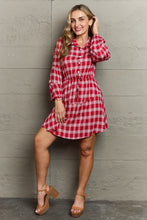 Load image into Gallery viewer, Plaid Band Collar Drawstring Shirt Dress
