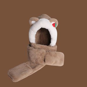 Winter Bear Hat Scarf Gloves One Body Autumn and Winter