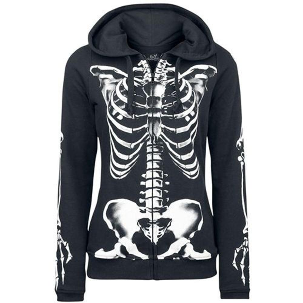 Gothic Hoodies Women Halloween Skull Theme Pullover Sweatshirts - foxberryparkproducts