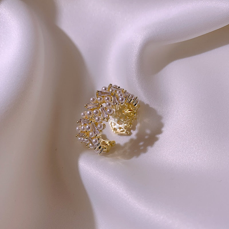 Pearl Zircon Gold Open Rings - foxberryparkproducts