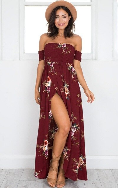 Off Shoulder Sexy Split Beach Summer Dress - foxberryparkproducts