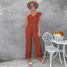 Load image into Gallery viewer, European And American Women&#39;s Solid Color Open Back Jumpsuit Summer Off Shoulder Casual Sundress Women Beachwear Jumpsuit Ruffle High Waist Jumpsuits Female Overalls Body Mujer - foxberrypark
