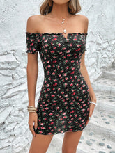 Load image into Gallery viewer, Floral Print Off-Shoulder Bodycon Dress
