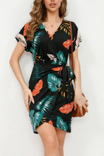 Load image into Gallery viewer, Printed Surplice Neck Short Sleeve Side Tie Mini Dress
