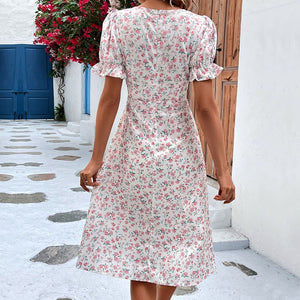 Summer New Fashion Lotus Leaf Sleeve Floral Dress