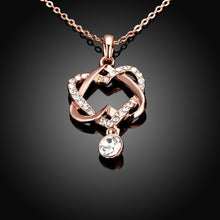 Load image into Gallery viewer, Crystal Double Heart Necklace in 18K Rose Gold Plated - foxberryparkproducts

