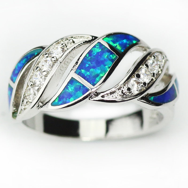 Ring  Unique Design Elegant Blue Opal Gem Silver Plated     ID  A214 - 1155 - foxberryparkproducts