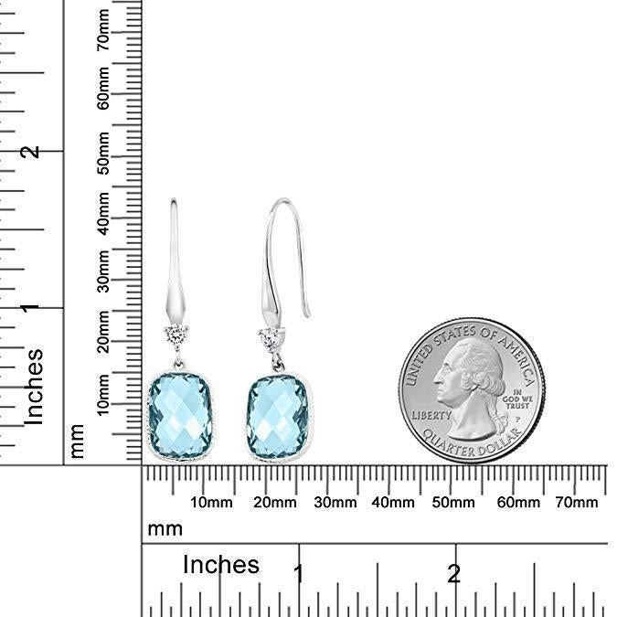 London Blue Topaz Emerald Cut Dangling Silver Plating Earrings ITALY Made - foxberryparkproducts