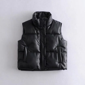 women Black Warm Faux Leather Vest Coat - foxberryparkproducts