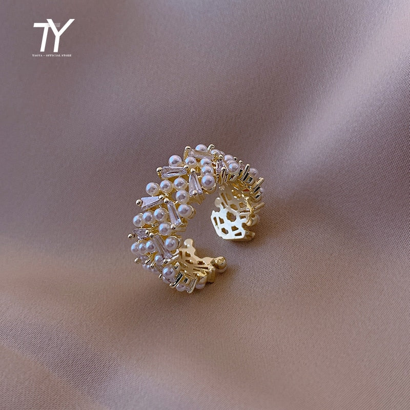 Pearl Zircon Gold Open Rings - foxberryparkproducts