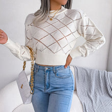 Load image into Gallery viewer, Ins Style Live Shot Autumn And Winter Hollow Plaid Long Sleeve Open Navel Knitting Sweater
