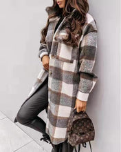 Load image into Gallery viewer, Spring And Autumn New Women&#39;s Plaid Brushed Medium Long Woolen Coat
