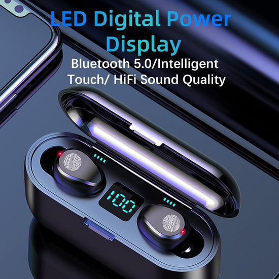 New F9 Wireless Headphones Bluetooth 5.0 Earphone TWS HIFI Mini In-ear Sports Running Headset Support iOS/Android Phones HD Call - foxberryparkproducts